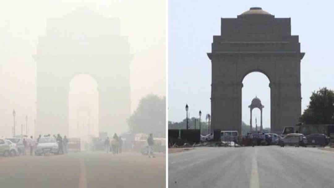 Nuova Delhi prima del lockdown, lo scorso novembre, e ora in questi giorni