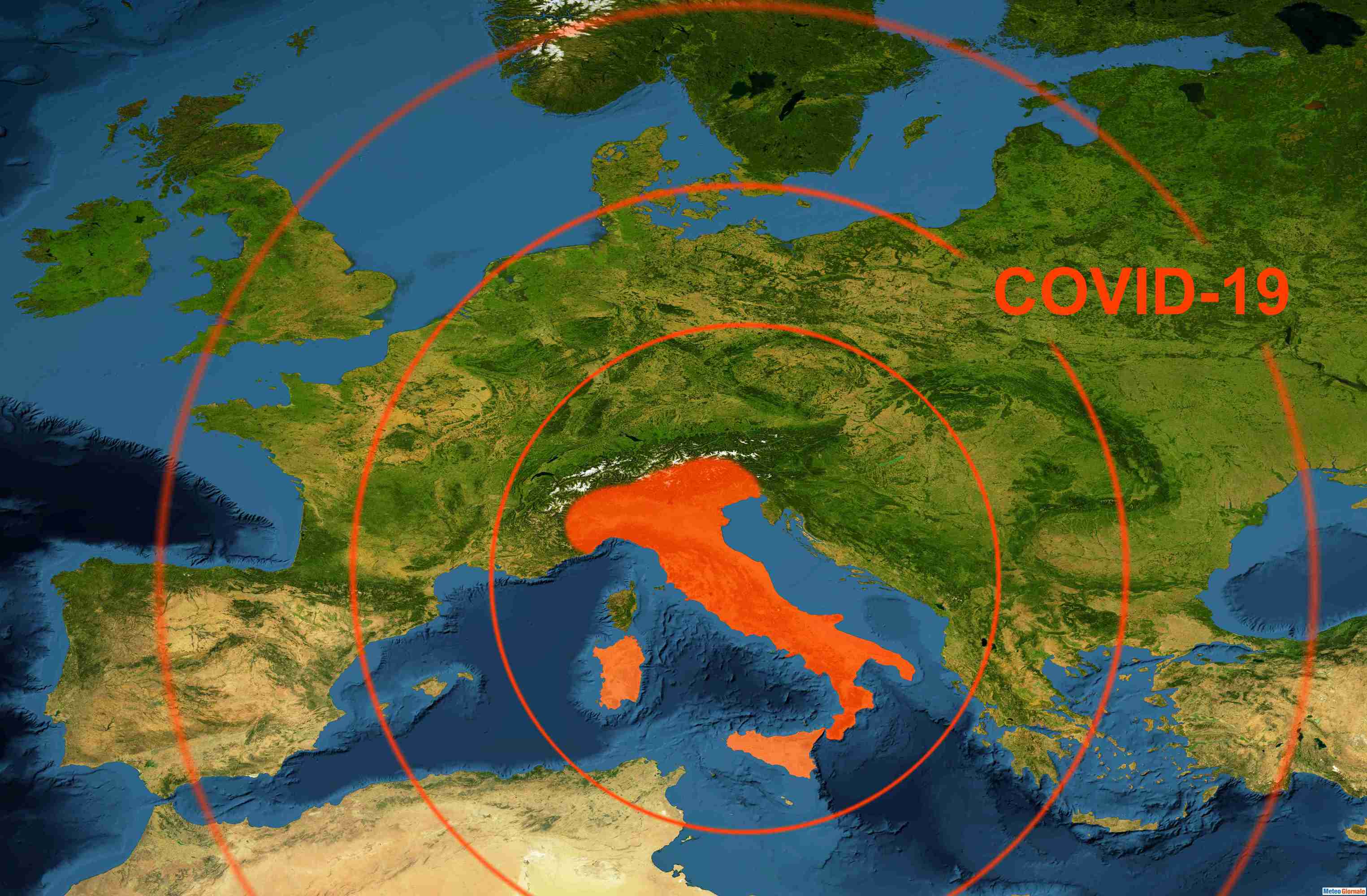 Coronavirus epidemic, word COVID-19 on Europe map. Novel coronavirus outbreak in Italy, the spread of corona virus in the World. COVID-19 infection concept. Elements of this image furnished by NASA.